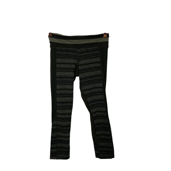 Lululemon Womens 4 Give Me Qi Crop Leggings Cyber Stripe Gator Green FullOn Luon - Picture 1 of 7